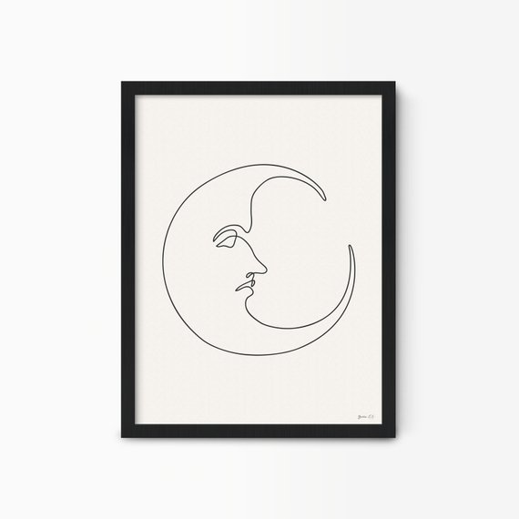 570x570 Bohemian Moon Print Continuous Line Moon Wall Art One Line Etsy