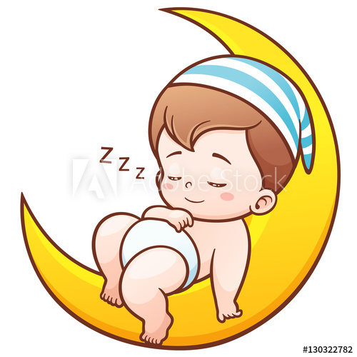 500x500 Vector Illustration Of Cartoon Cute Baby Sleeping On The Moon