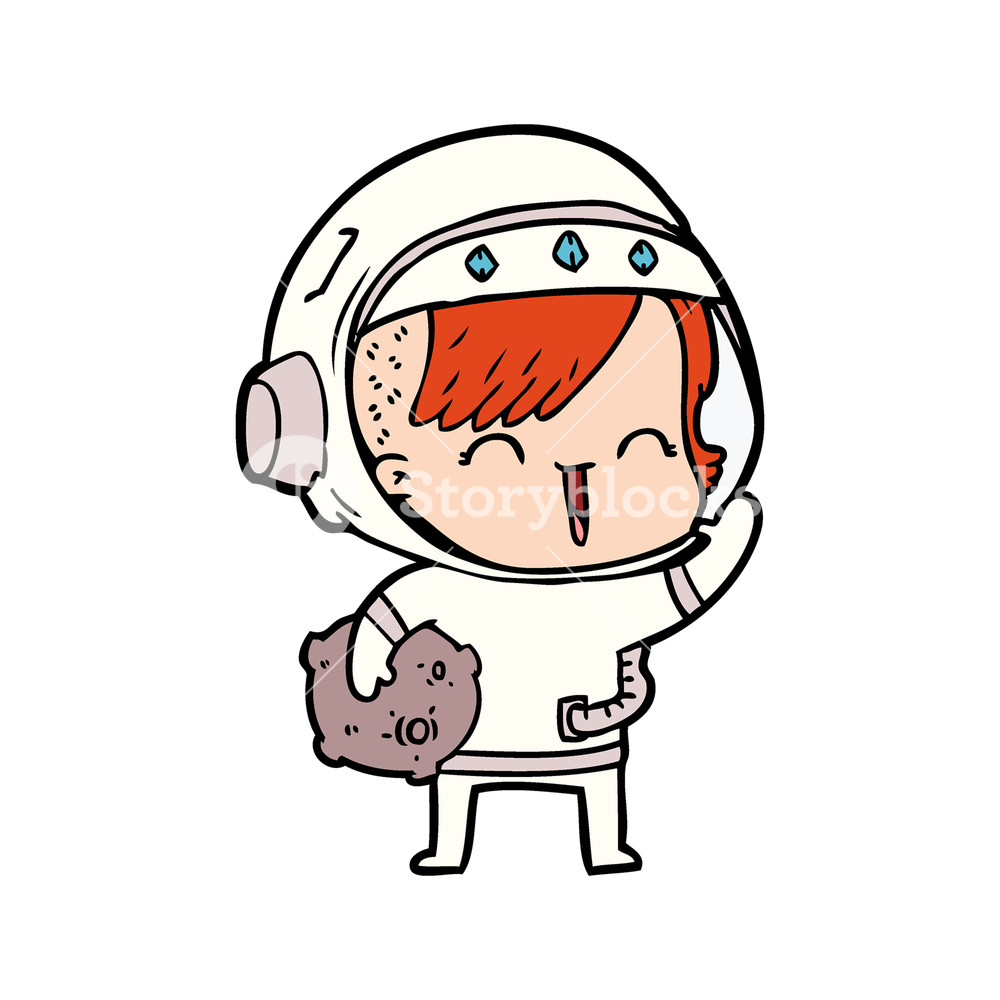 1000x1000 Cartoon Happy Spacegirl Holding Moon Rock Royalty Free Stock Image