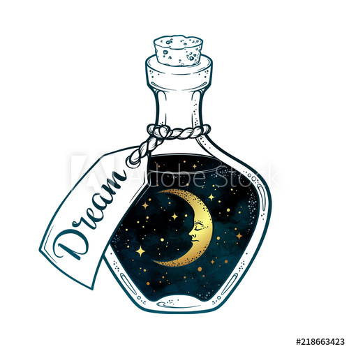 500x500 Hand Drawn Dream In Bottle Or Wish Jar With Crescent Moon