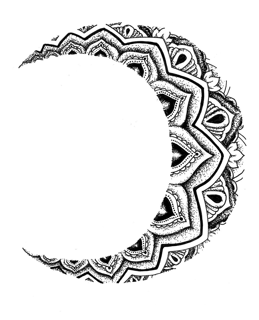 1037x1280 Pointillism Moon Tattoo Design