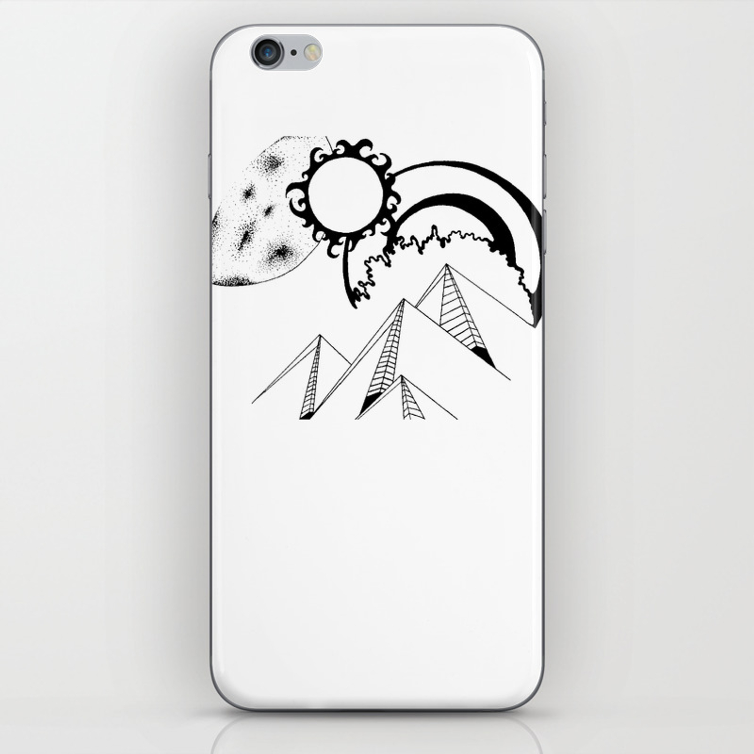 1500x1500 Wanderlust Pen And Ink Drawing Mountains, Moon, Sun, Ocean Waves