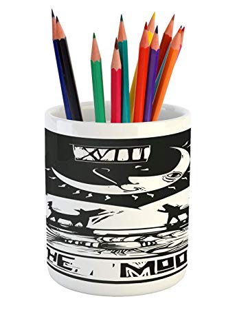 345x450 Ambesonne Moon Pencil Pen Holder, Brown White Drawing