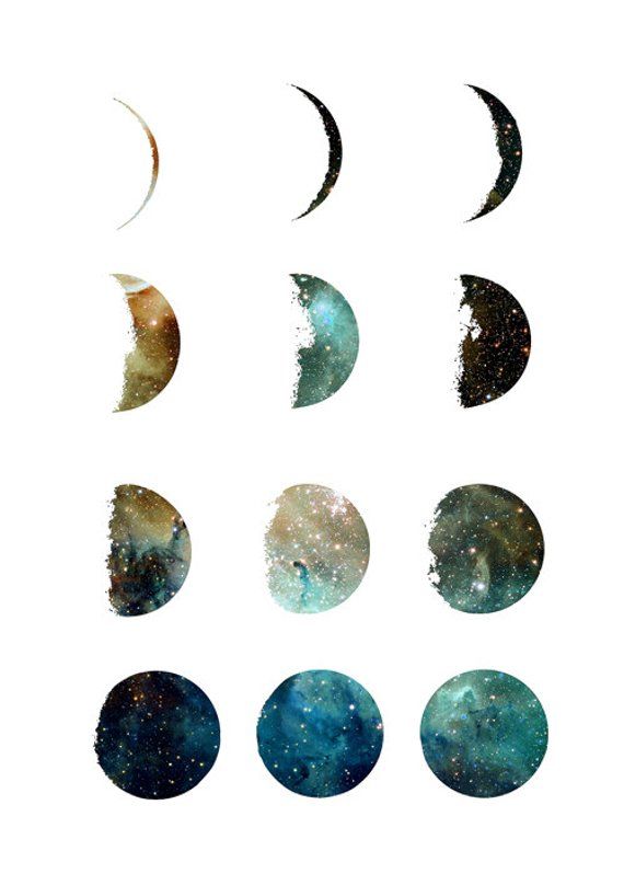 570x798 galaxy moon phase print, moon prints, wall art, art prints, galaxy
