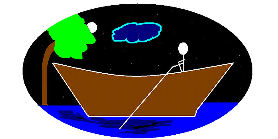 900x449 Boat In Moonlight Drawing