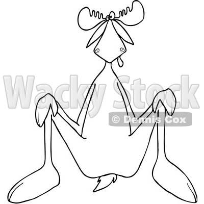 400x400 Clipart Of A Cartoon Black And White Lineart Moose Sitting On His