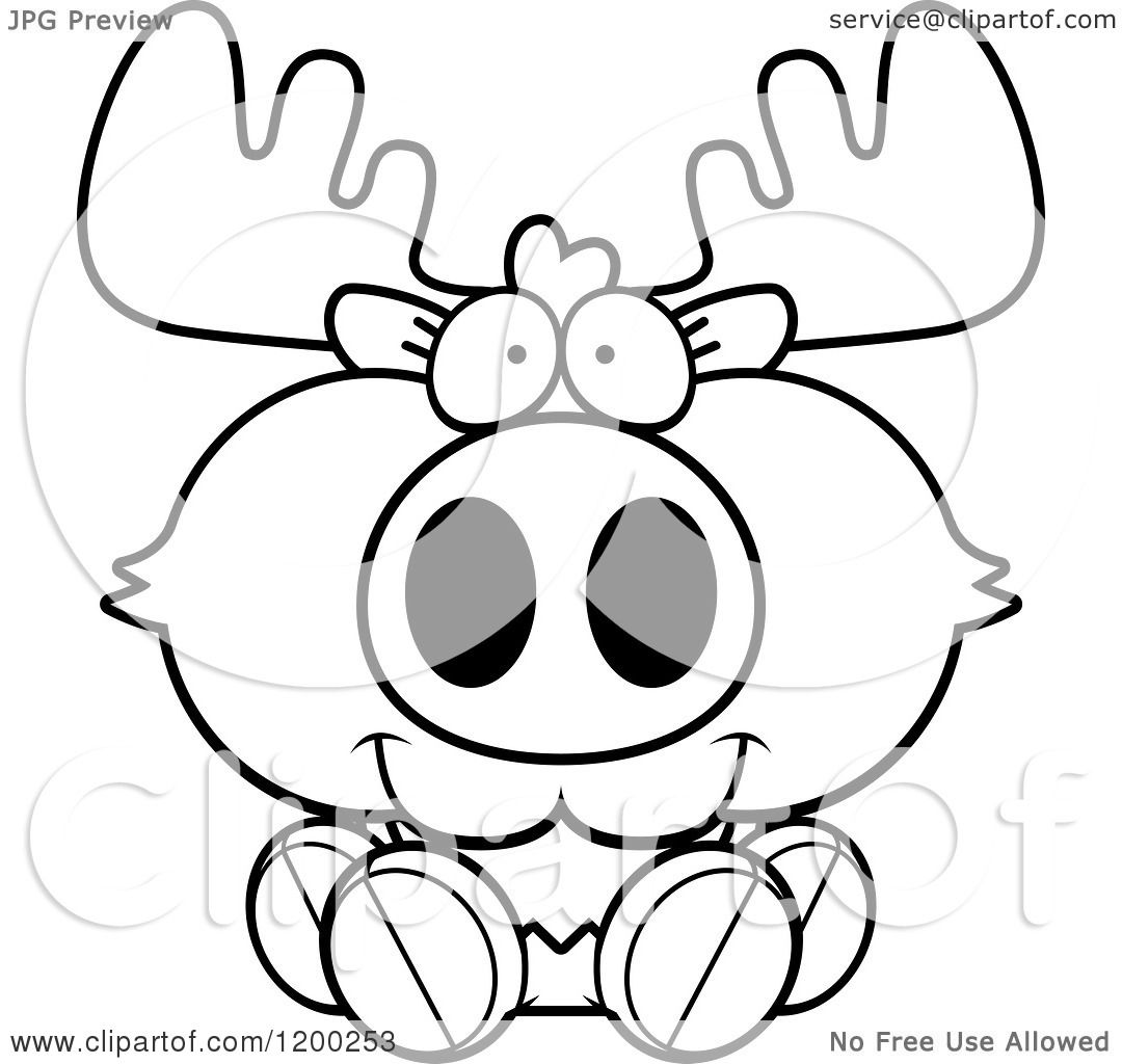 1080x1024 Cartoon Of A Black And White Cute Sitting Moose Calf