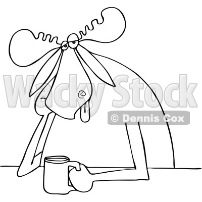 400x400 Clipart Of A Cartoon Black And White Lineart Depressed Moose
