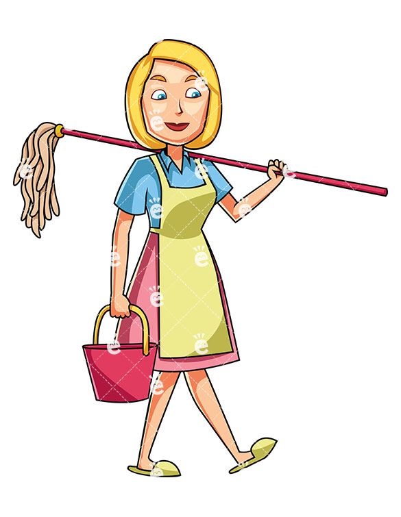 585x755 A Woman Carrying A Mop And A Bucket Clipart Of Women Women