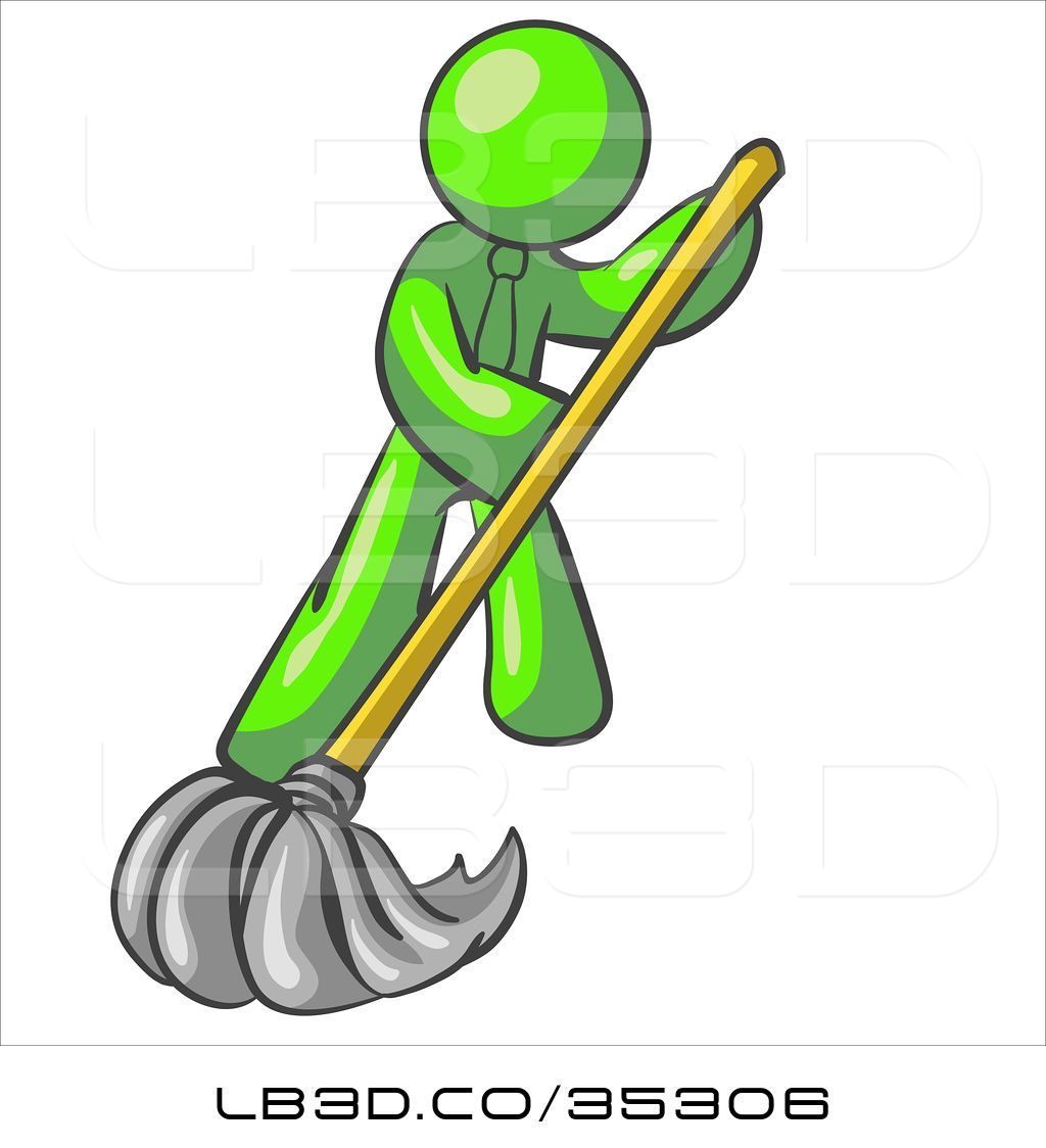 1024x1124 Illustration Of Lime Green Guy Wearing A Tie, Using A Mop While