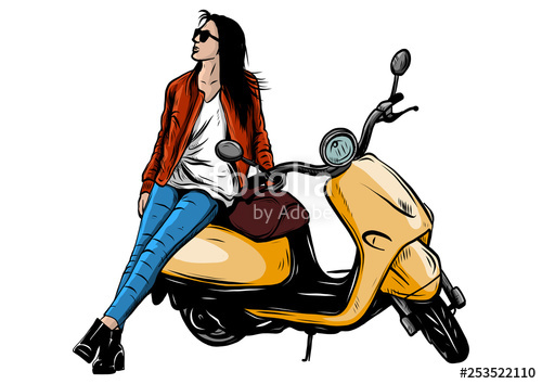 500x354 Illustration Of A Girl Happily Driving A Scooter Vector Stock