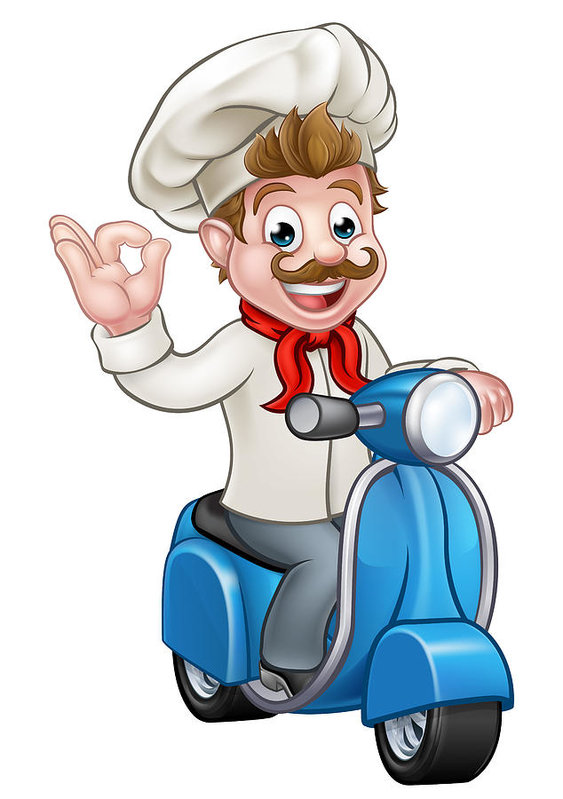 563x799 Cartoon Delivery Moped Scooter Chef Art Print