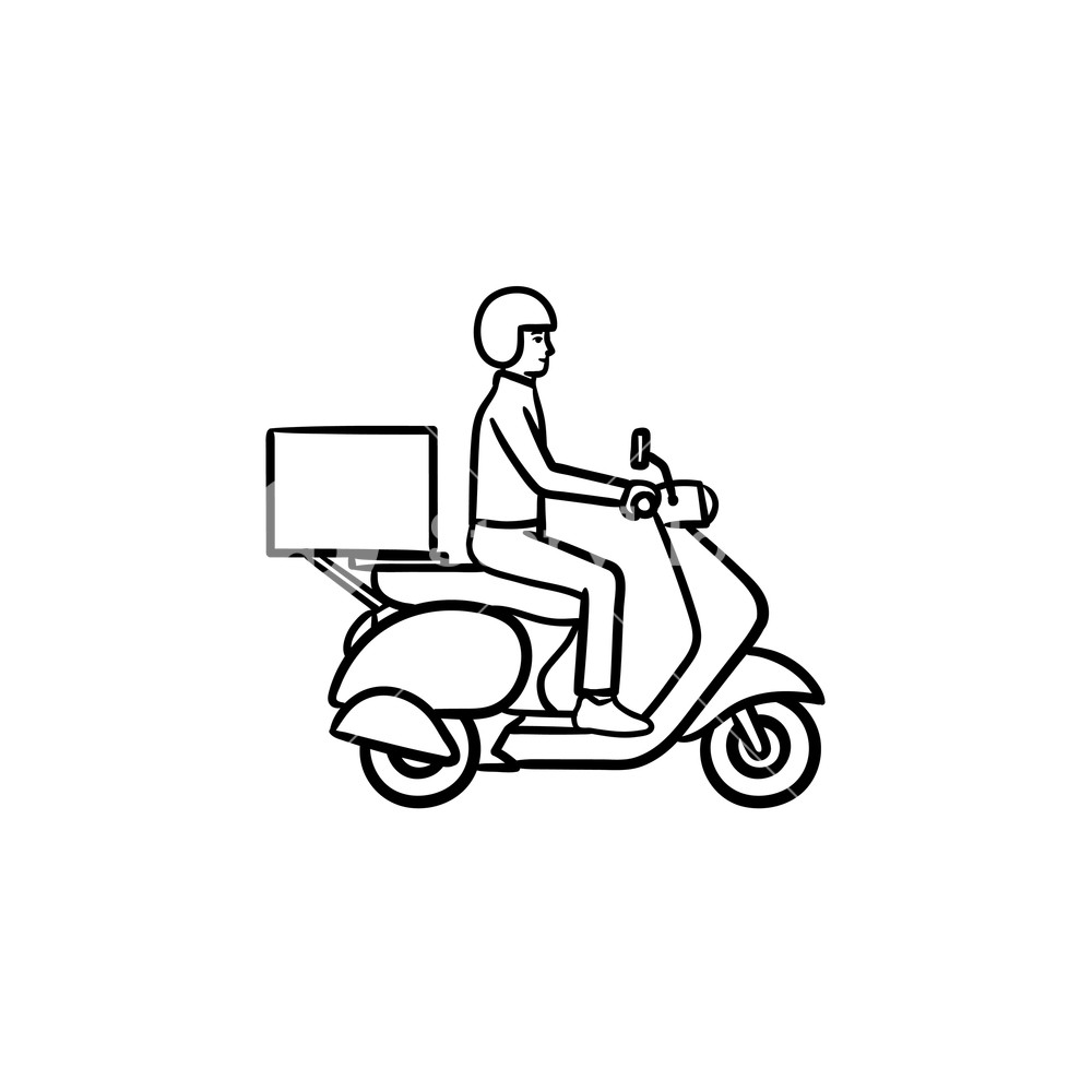 1000x1000 Employee Riding Delivery Bike Hand Drawn Outline Doodle Icon