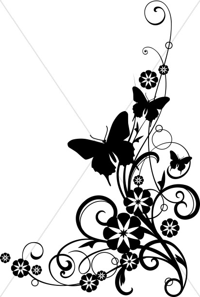 412x612 Black And White Vine Flower Drawings