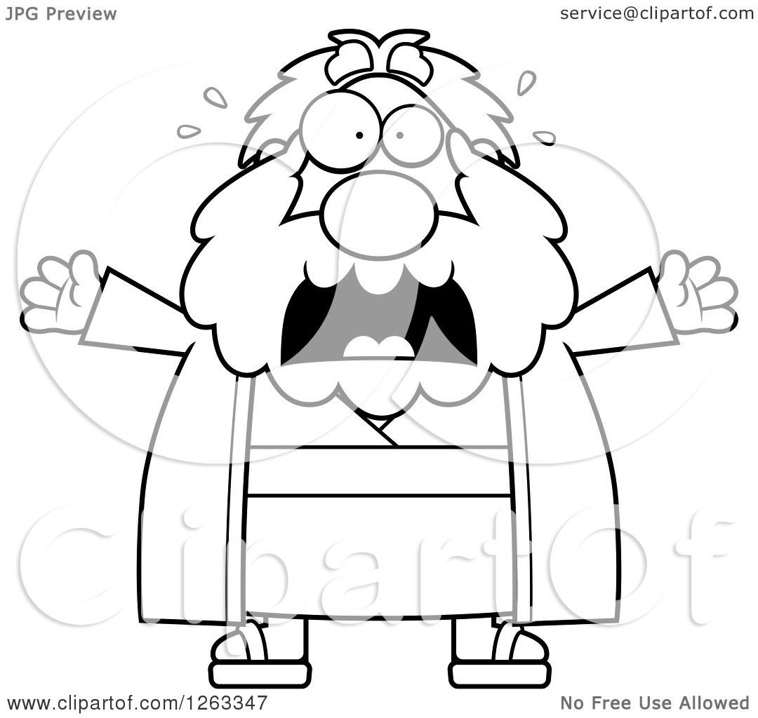 1080x1024 Clipart Of A Black And White Cartoon Scared Screaming Chubby Moses