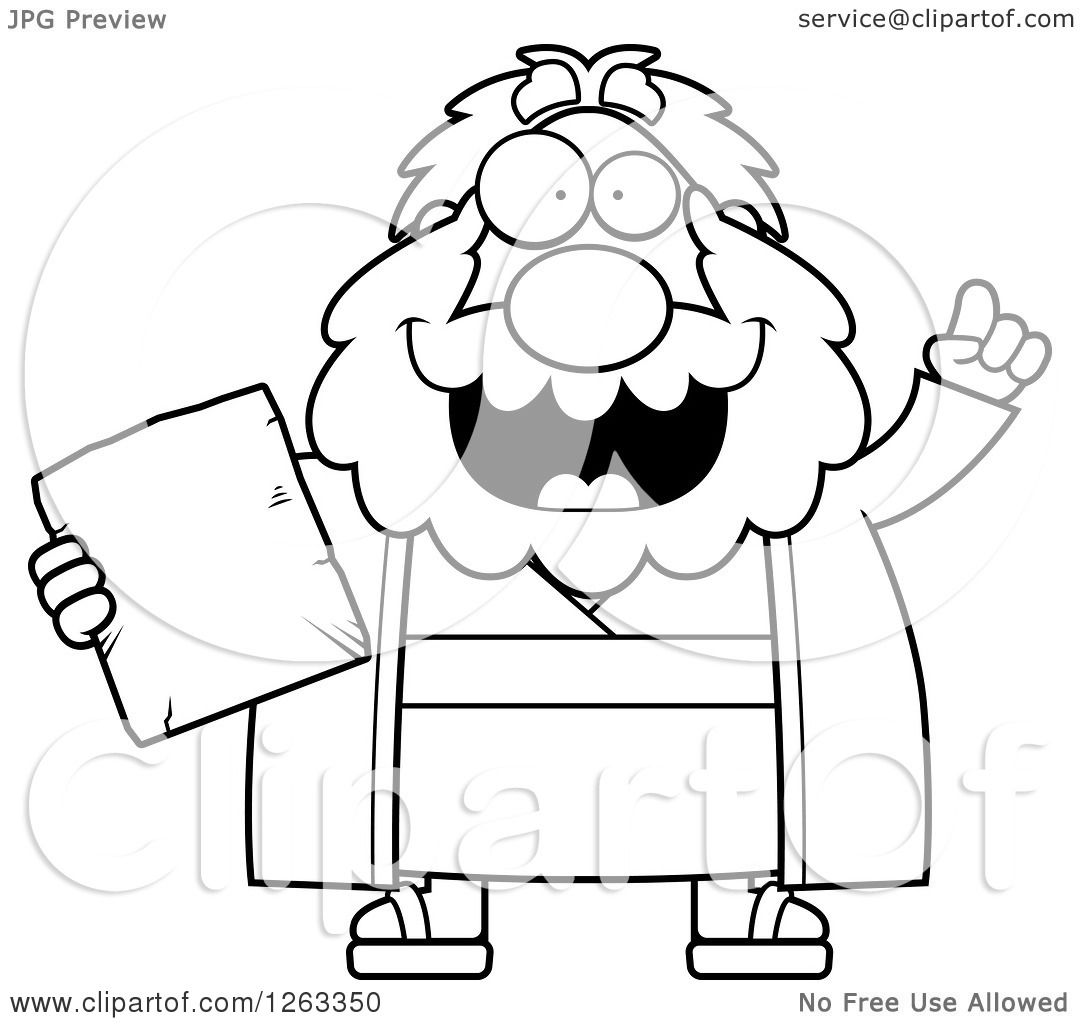 1080x1024 Clipart Of A Black And White Cartoon Smart Chubby Moses Holding