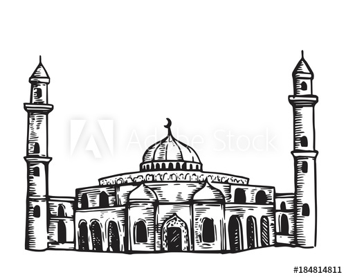 500x400 Vintage Hand Drawing Islamic Mosque Sketch Building