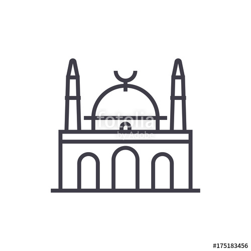 500x500 Islam Mosque Vector Line Icon, Sign, Illustration On White