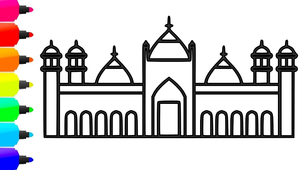 1280x720 Mosque Coloring Drawing