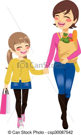 284x470 Mom Daughter Shopping Together Beautiful Mom With Grocery Paper