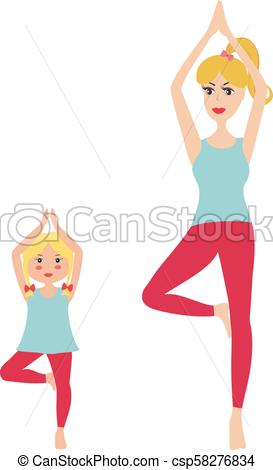273x470 Cartoon Mother And Daughter Doing Yoga Young Blonde Mother