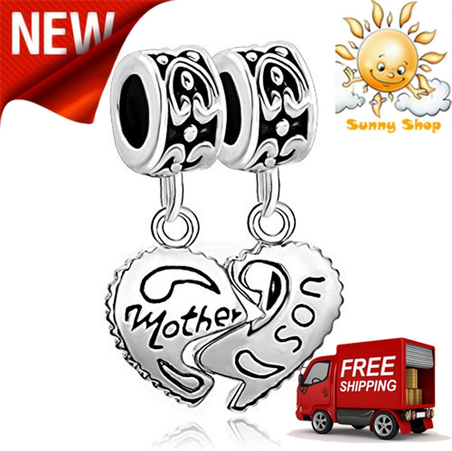 1502x1501 Heart Mother Son Family Puzzle Dangle Beads Silver Plated New Ebay