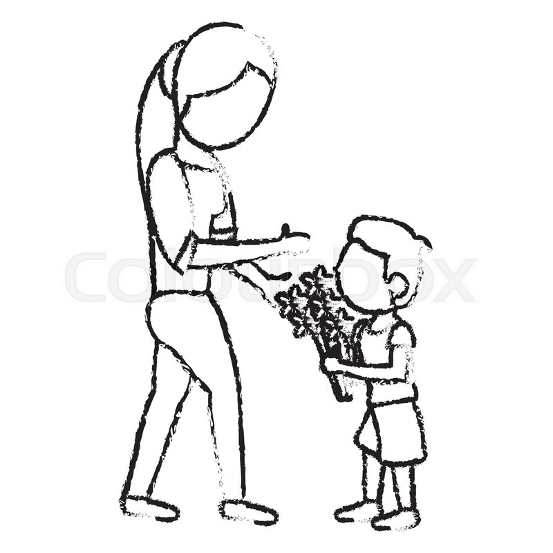 800x800 Sketch Mother And Son Bouquet Flowers Stock Vector Colourbox