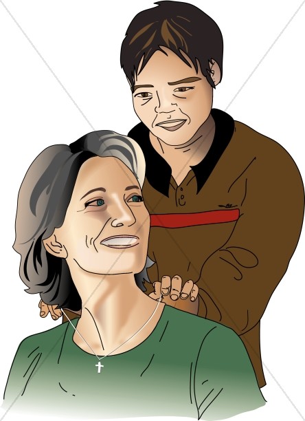 444x612 Son Putting Necklace On Mother Mother's Day Clipart