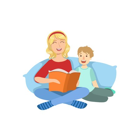 450x450 Mother And Child Reading A Book Together Illustration Cute Simple