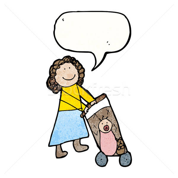 600x600 Child's Drawing Of A Mother With Pushchair Vector Illustration