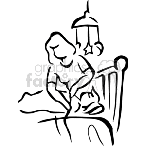 300x300 Blach And White Mother Putting Her Baby To Sleep Cartoon Clipart