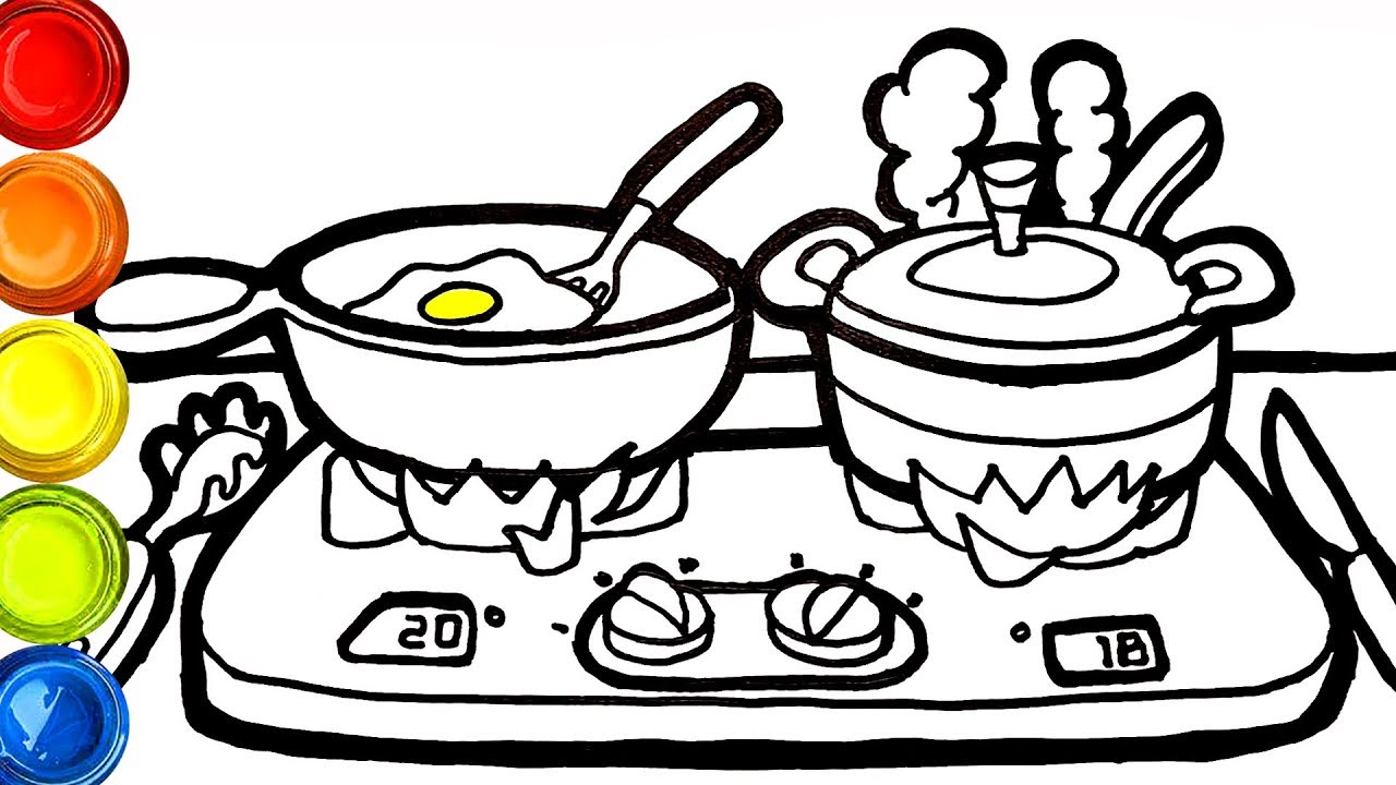 1280x720 Cooking Gas Stove Drawing And Coloring For Kids Learn Colors