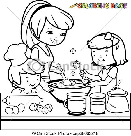 450x467 Mother And Children Cooking Vector Illustration Of A Black