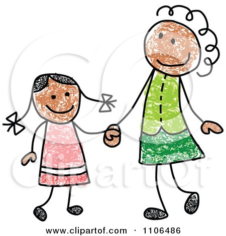 450x470 Clipart Stick Drawing Of A Happy Black Mother And Daughter Holding