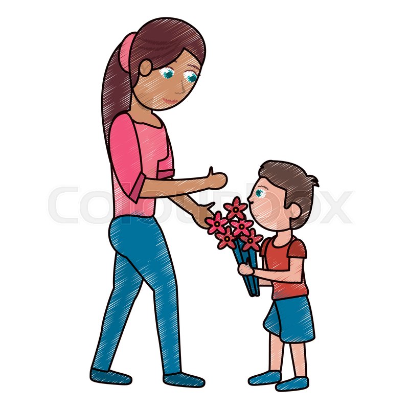800x800 Drawing Son Gift Bouquet Flower To Stock Vector Colourbox