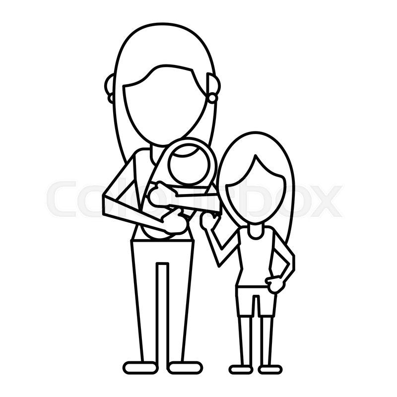 800x800 Mother Carrying Baby And Daughter Thin Stock Vector Colourbox