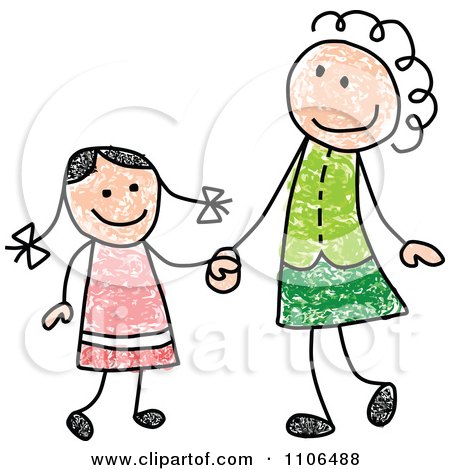 450x470 Clipart Stick Drawing Of A Happy Black Mother And Daughter Holding