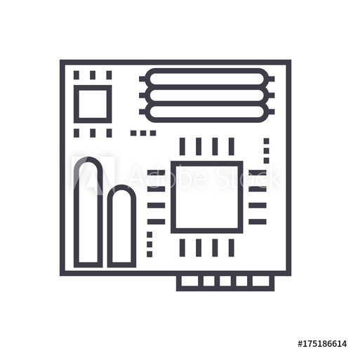 500x500 Motherboard Vector Line Icon, Sign, Illustration On White