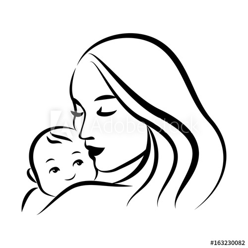 500x500 Mother With Her Baby Stylized Outline Symbol Motherhood, Love