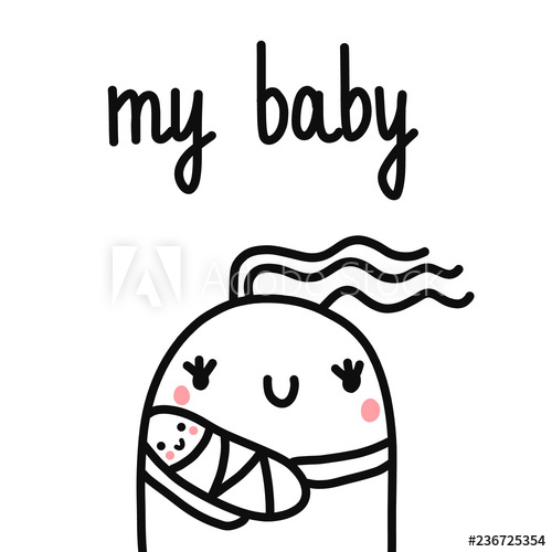 500x500 My Baby Cute Hand Drawn Illustration With Mother Marshmallow