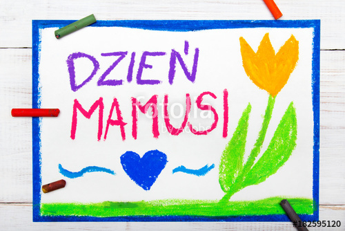 500x334 Colorful Drawing Happy Mother's Day Card With Polish Words