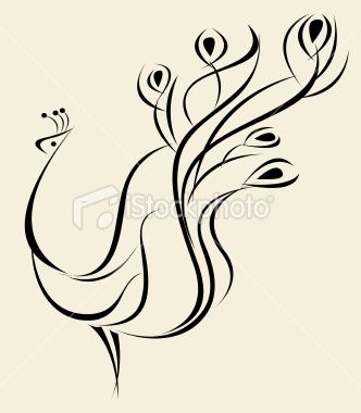 332x380 Illustration Of Peacock Motif Built With Lines And Shapes