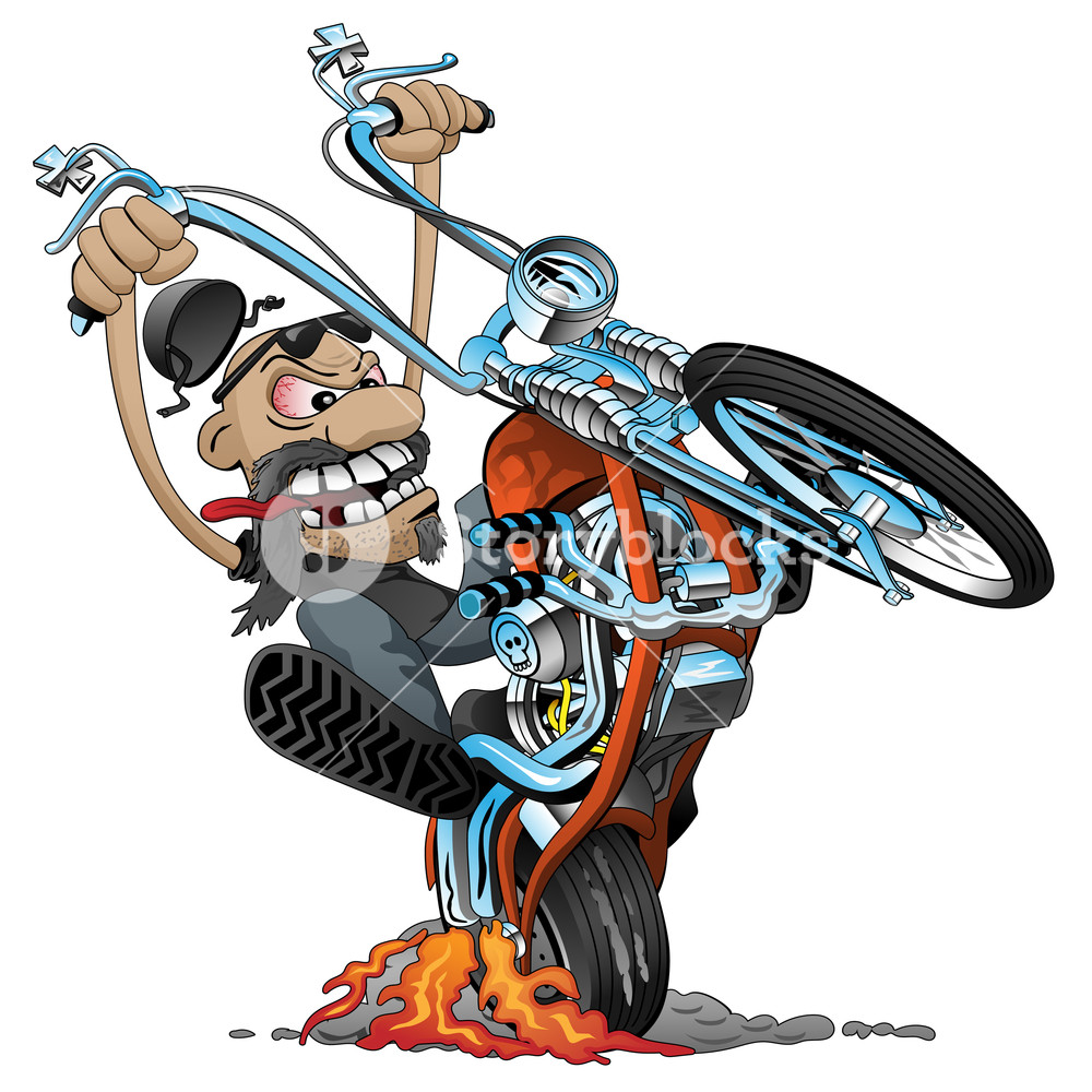 1000x1000 Crazy Biker On An Old School Chopper Motorcycle Cartoon Vector