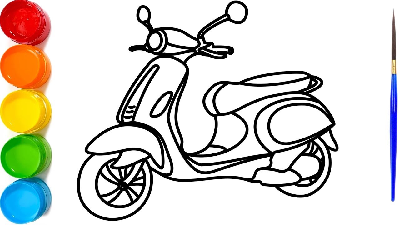 1280x720 Coloring And Drawing A Vespa Motorcycle For Children Kids Toddlers