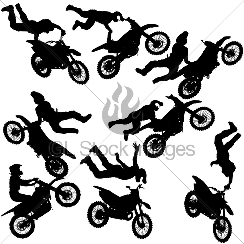 500x500 Set Silhouette Of Motorcycle Rider Performing Trick On Wh Gl