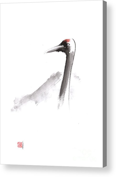486x740 Japanese Crane And Mount Fuji Original Artwork Acrylic Print