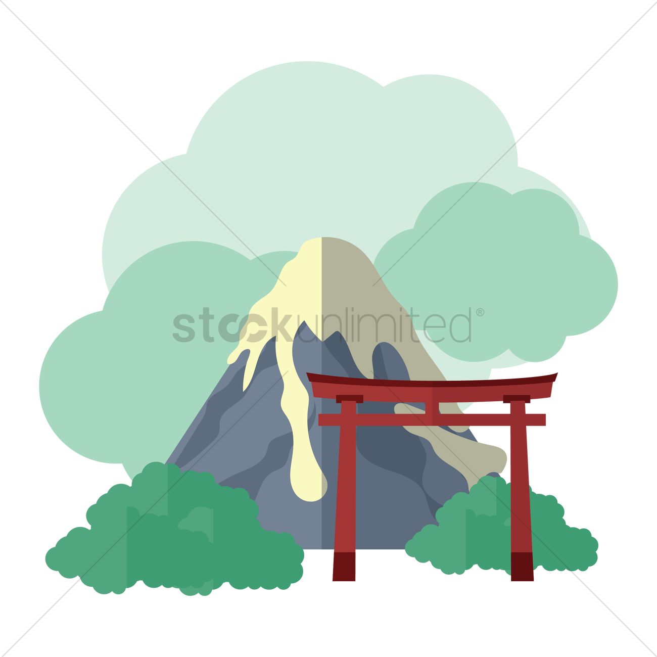1300x1300 Mount Fuji With Torii Vector Image
