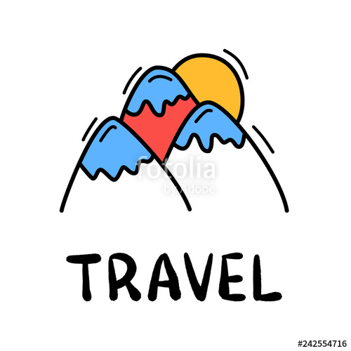 500x500 Hand Draw Doodle Mountain And Sun Travel Icon Stock Image