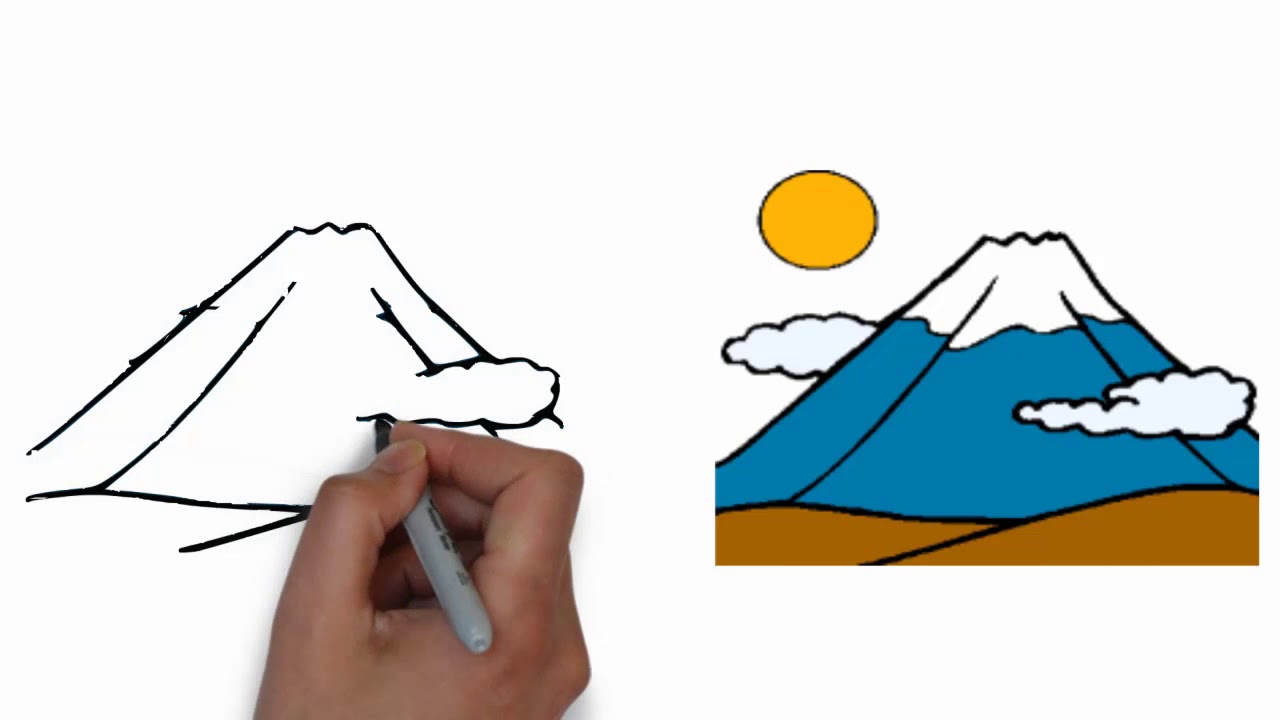 1280x720 How To Draw Mountain And Sun Easy Step
