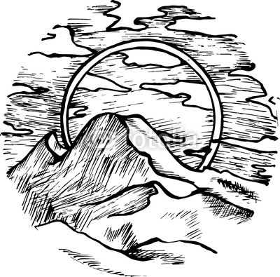 400x395 Illustration With Beautiful Mountain, Clouds, Sun Psychedelic